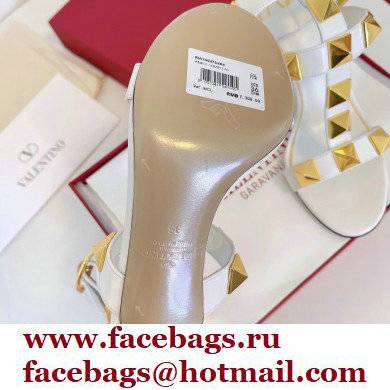 Valentino Heel 8cm Roman Stud Sandals White 2022 - Click Image to Close