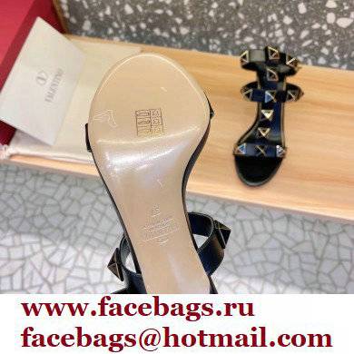 Valentino Heel 8cm Roman Stud Sandals With Enameled Studs Black 2022