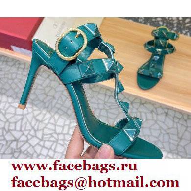 Valentino Heel 8cm Roman Stud Sandals With Enameled Studs Green 2022 - Click Image to Close