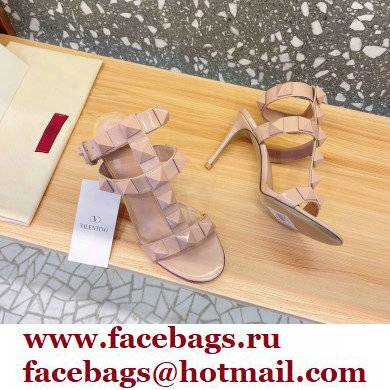 Valentino Heel 8cm Roman Stud Sandals With Enameled Studs Nude 2022 - Click Image to Close