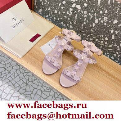 Valentino Heel 8cm Roman Stud Sandals With Enameled Studs Pink 2022 - Click Image to Close