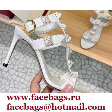Valentino Heel 8cm Roman Stud Sandals With Enameled Studs White 2022