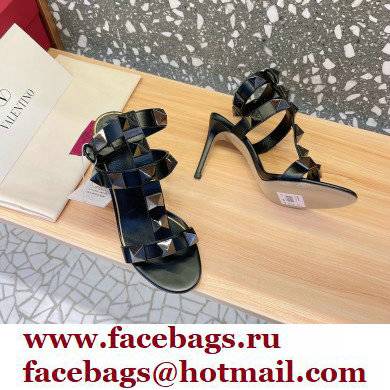 Valentino Heel 8cm Roman Stud Sandals With Tonal Studs Black 2022 - Click Image to Close