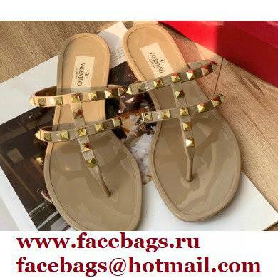 Valentino Rockstud Flat Rubber Thong Slide Sandals Nude - Click Image to Close