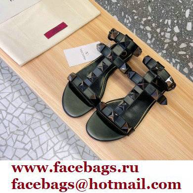 Valentino Roman Stud Flat Sandals With Tonal Studs Black 2022