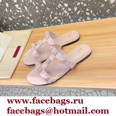 Valentino Roman Stud Flat Slide Sandals With Enameled Studs Pink 2022