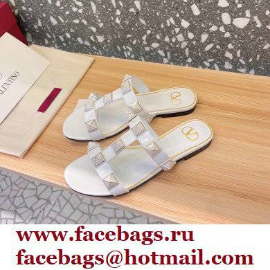 Valentino Roman Stud Flat Slide Sandals With Enameled Studs White 2022