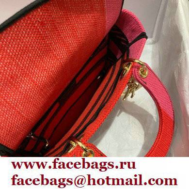 dior Bright Pink Multicolor D-Flower Pop Embroidery Medium Lady D-Lite Bag Bag - Click Image to Close