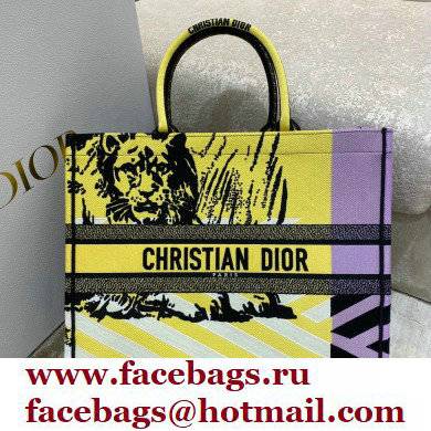 dior Bright Yellow and Pink D-Jungle Pop Embroidery large Book Tote - Click Image to Close