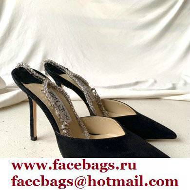 jimmy choo 10cm heel saeda black suede pumps with crystal embellishment