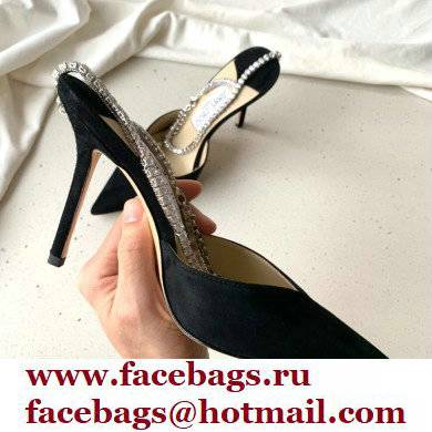 jimmy choo 10cm heel saeda black suede pumps with crystal embellishment - Click Image to Close