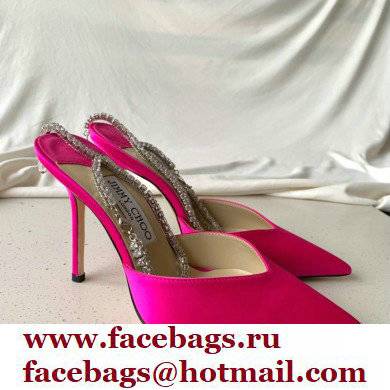 jimmy choo 10cm heel saeda fuchsia satin pumps with crystal embellishment