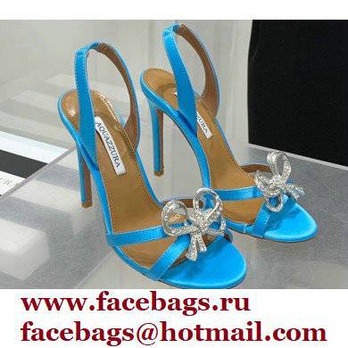 Aquazzura Heel 10.5cm Babe Sandals Satin Blue 2022 - Click Image to Close
