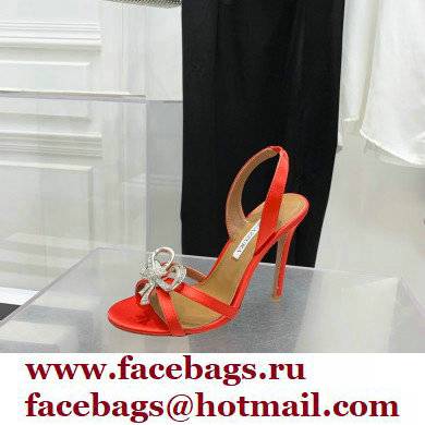 Aquazzura Heel 10.5cm Babe Sandals Satin Red 2022 - Click Image to Close