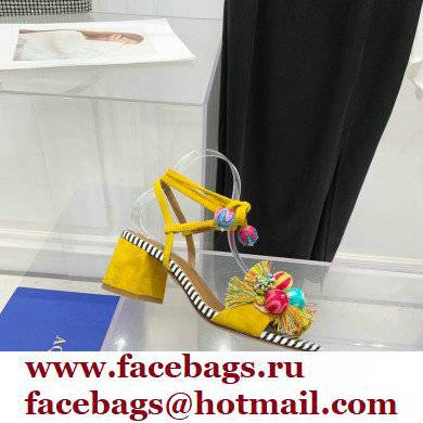 Aquazzura Heel 5.5cm Pom Pom Embellished Fringe Tassel Suede Sandals 08 2022