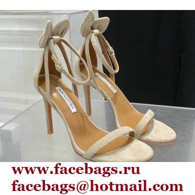 Aquazzura Heel 9.5cm Bow Tie Sandals Suede Creamy 2022 - Click Image to Close