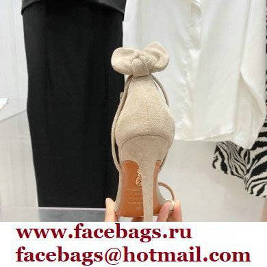 Aquazzura Heel 9.5cm Bow Tie Sandals Suede Creamy 2022 - Click Image to Close
