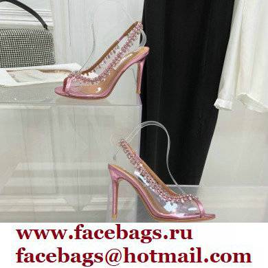 Aquazzura Heel 9.5cm Temptation Crystal PVC Sandals 03 2022 - Click Image to Close