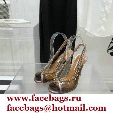 Aquazzura Heel 9.5cm Temptation Crystal PVC Sandals 04 2022 - Click Image to Close