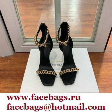 Balmain Heel 10.5cm Chain Sandals Black/Gold 2022 - Click Image to Close