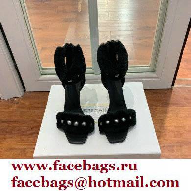 Balmain Heel 10.5cm Fur Sandals Black 2022