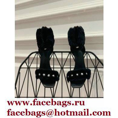 Balmain Heel 10.5cm Fur Sandals Black 2022 - Click Image to Close