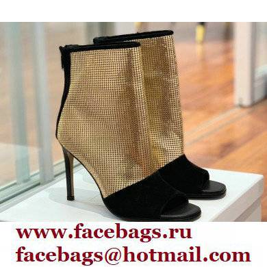 Balmain Heel 10.5cm Leather Open Toe Ankle Boots Black/Gold 2022 - Click Image to Close