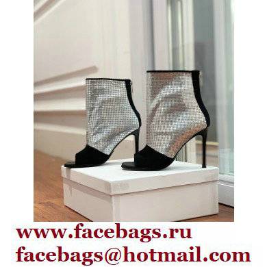 Balmain Heel 10.5cm Leather Open Toe Ankle Boots Black/Silver 2022 - Click Image to Close