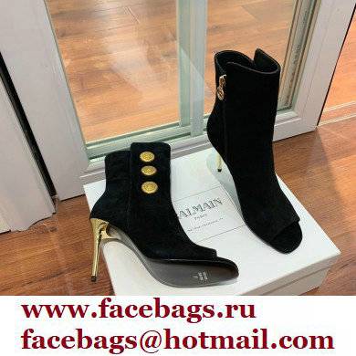 Balmain Heel 10.5cm Roma Ankle Boots Suede Black 2022