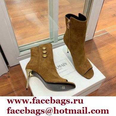 Balmain Heel 10.5cm Roma Ankle Boots Suede Brown 2022