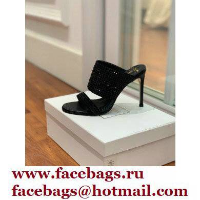 Balmain Heel 10.5cm Suede Crystal Mules All Black 2022