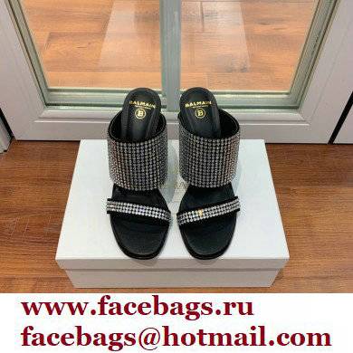 Balmain Heel 10.5cm Suede Crystal Mules Black/Silver 2022