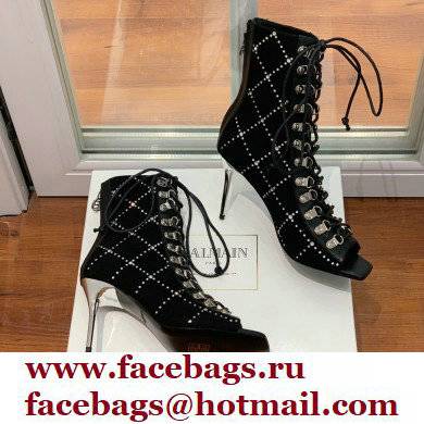 Balmain Heel 10.5cm Suede Ryana lace-up Ankle Boots Black 2022