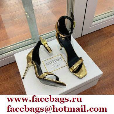 Balmain Heel 10.5cm Uma Sandals Crinkled Gold/Black 2022 - Click Image to Close