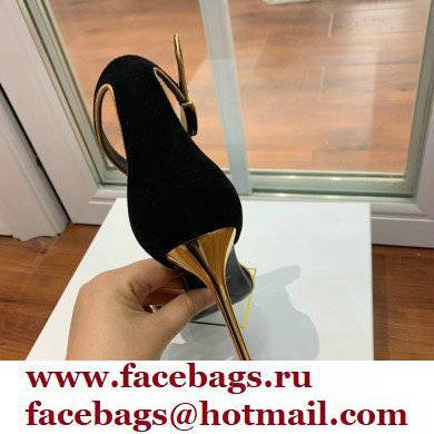 Balmain Heel 10.5cm Uma Sandals Suede Black/Gold 2022 - Click Image to Close