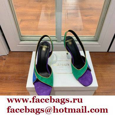 Balmain Heel 9.5cm Macy Slingback Sandals Green/Blue/Purple 2022