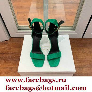 Balmain Heel 9.5cm Rudie Sandals Suede Green 2022