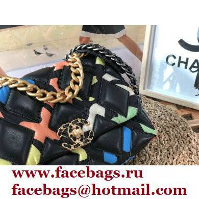 CHANEL 19 Handbag in Lambskin and Printed Fabric AS1160 Black/Multicolor 2022 - Click Image to Close