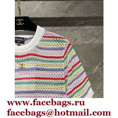 CHANEL multicolor stripped knit T-shirt 2022 - Click Image to Close