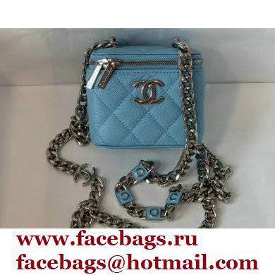Chanel Caviar Leather Enamel Mini Vanity Case with Chain Bag 81193 Blue 2022 - Click Image to Close