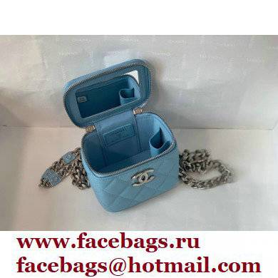 Chanel Caviar Leather Enamel Mini Vanity Case with Chain Bag 81193 Blue 2022 - Click Image to Close