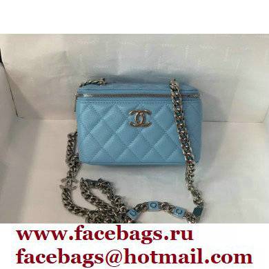 Chanel Caviar Leather Enamel Small Vanity Case with Chain Bag 81194 Blue 2022 - Click Image to Close
