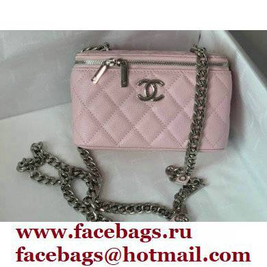 Chanel Caviar Leather Enamel Small Vanity Case with Chain Bag 81194 Pink 2022 - Click Image to Close