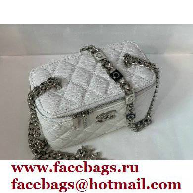Chanel Caviar Leather Enamel Small Vanity Case with Chain Bag 81194 White 2022