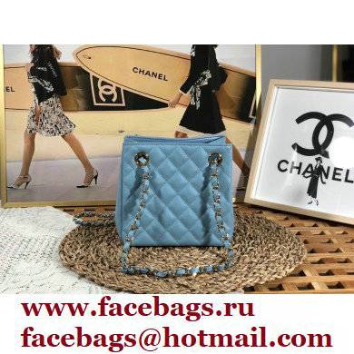 Chanel Caviar Leather Mini Shopping Tote Bag AS3176 Blue 2022