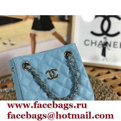 Chanel Caviar Leather Mini Shopping Tote Bag AS3176 Blue 2022 - Click Image to Close