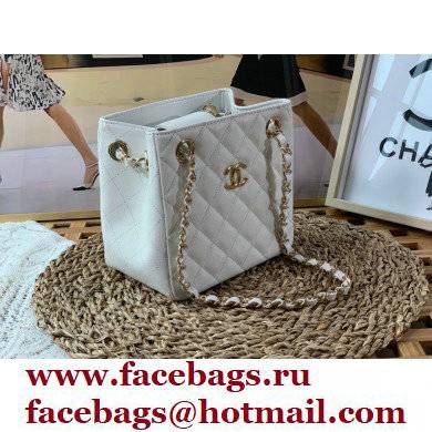 Chanel Caviar Leather Mini Shopping Tote Bag AS3176 White 2022