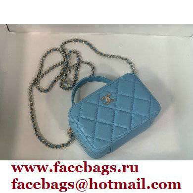 Chanel Caviar Leather Mini Vanity Case with Chain Bag AP2634 Blue 2022