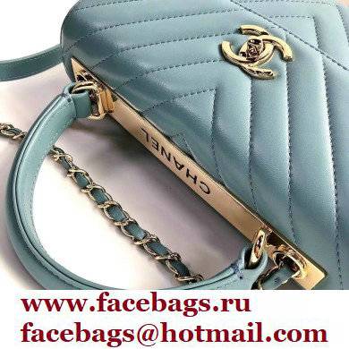 Chanel Chevron Trendy CC Small Flap Top Handle Bag A92236 blue with gold hardware - Click Image to Close