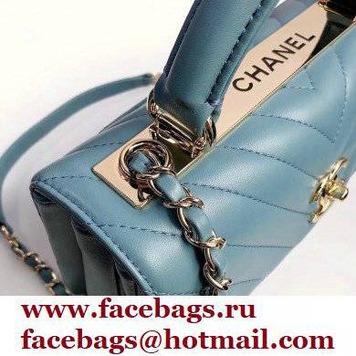 Chanel Chevron Trendy CC Small Flap Top Handle Bag A92236 blue with gold hardware